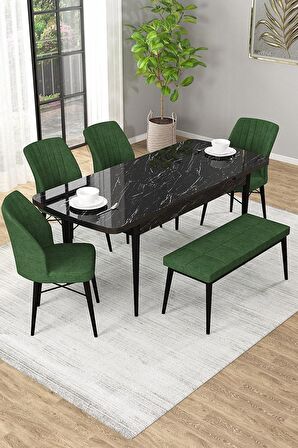Rovena Novana Siyah Mermer 80x132 Açılabilir Suntalam Yemek Odası Takımı 4 Adet Sandalye + 1 Bench