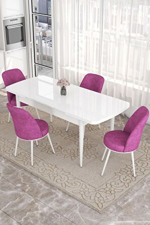 Rovena Marin Beyaz 80x132 Açılabilir Suntalam Yemek Odası Takımı 4 Adet Sandalye