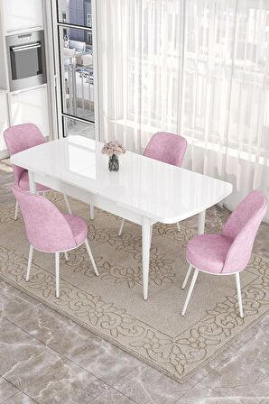 Rovena Marin Beyaz 80x132 Açılabilir Suntalam Yemek Odası Takımı 4 Adet Sandalye