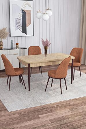 Rovena Marin Meşe 80x132 Açılabilir Suntalam Yemek Odası Takımı 4 Adet Sandalye