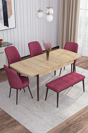 Rovena Marin Meşe 80x132 Açılabilir Suntalam Yemek Odası Takımı 4 Adet Sandalye + 1 Bench