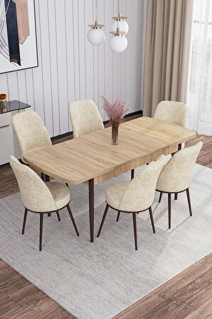 Rovena Marin Meşe 80x132 Açılabilir Suntalam Yemek Odası Takımı 6 Adet Sandalye
