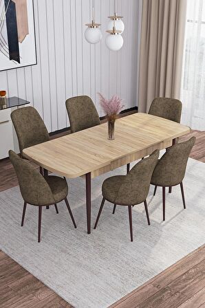 Rovena Marin Meşe 80x132 Açılabilir Suntalam Yemek Odası Takımı 6 Adet Sandalye