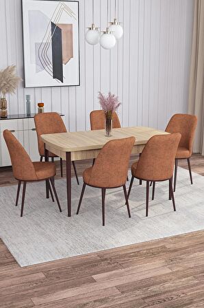 Rovena Marin Meşe 80x132 Açılabilir Suntalam Yemek Odası Takımı 6 Adet Sandalye