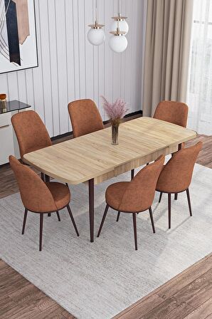 Rovena Marin Meşe 80x132 Açılabilir Suntalam Yemek Odası Takımı 6 Adet Sandalye