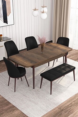 Rovena Marin Barok 80x132 Açılabilir Suntalam Yemek Odası Takımı 4 Adet Sandalye + 1 Bench