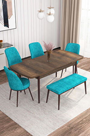 Rovena Marin Barok 80x132 Açılabilir Suntalam Yemek Odası Takımı 4 Adet Sandalye + 1 Bench