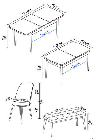 Rovena Marin Barok 80x132 Açılabilir Suntalam Yemek Odası Takımı 4 Adet Sandalye + 1 Bench