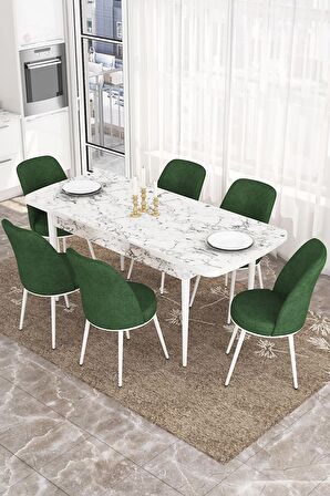Rovena Marin Beyaz Mermer 80x132 Açılabilir Suntalam Yemek Odası Takımı 6 Adet Sandalye
