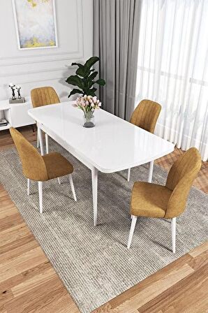 Rovena Zayn Beyaz 80x132 Açılabilir Suntalam Yemek Odası Takımı 4 Adet Sandalye