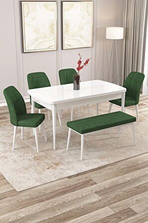 Rovena Zayn Beyaz 80x132 Açılabilir Suntalam Yemek Odası Takımı 4 Adet Sandalye + 1 Bench
