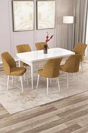 Rovena Zayn Beyaz 80x132 Açılabilir Suntalam Yemek Odası Takımı 6 Adet Sandalye