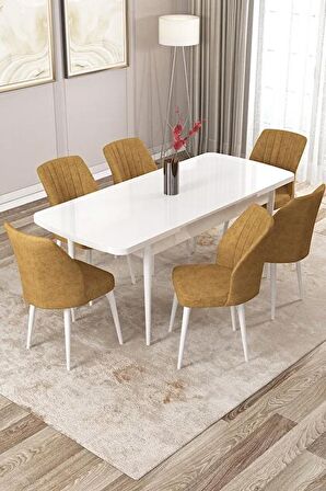 Rovena Zayn Beyaz 80x132 Açılabilir Suntalam Yemek Odası Takımı 6 Adet Sandalye