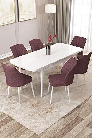 Rovena Zayn Beyaz 80x132 Açılabilir Suntalam Yemek Odası Takımı 6 Adet Sandalye