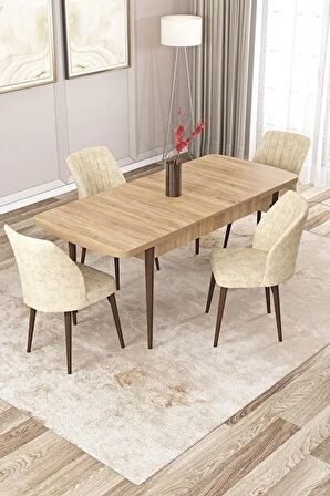Rovena Zayn Meşe 80x132 Açılabilir Suntalam Yemek Odası Takımı 4 Adet Sandalye