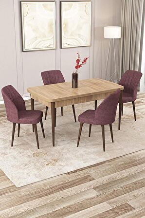 Rovena Zayn Meşe 80x132 Açılabilir Suntalam Yemek Odası Takımı 4 Adet Sandalye