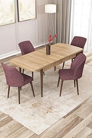 Rovena Zayn Meşe 80x132 Açılabilir Suntalam Yemek Odası Takımı 4 Adet Sandalye