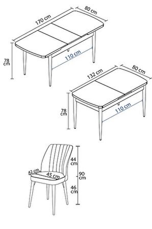Rovena Zayn Meşe 80x132 Açılabilir Suntalam Yemek Odası Takımı 4 Adet Sandalye