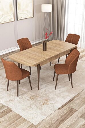Rovena Zayn Meşe 80x132 Açılabilir Suntalam Yemek Odası Takımı 4 Adet Sandalye