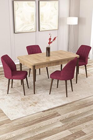 Rovena Zayn Meşe 80x132 Açılabilir Suntalam Yemek Odası Takımı 4 Adet Sandalye