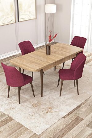 Rovena Zayn Meşe 80x132 Açılabilir Suntalam Yemek Odası Takımı 4 Adet Sandalye