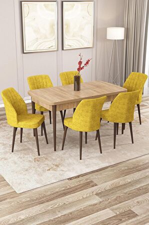 Rovena Zayn Meşe 80x132 Açılabilir Suntalam Yemek Odası Takımı 6 Adet Sandalye