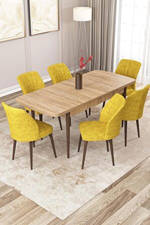Rovena Zayn Meşe 80x132 Açılabilir Suntalam Yemek Odası Takımı 6 Adet Sandalye