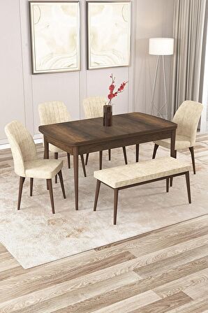 Rovena Zayn Barok 80x132 Açılabilir Suntalam Yemek Odası Takımı 4 Adet Sandalye + 1 Bench