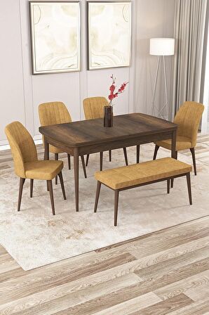 Rovena Zayn Barok 80x132 Açılabilir Suntalam Yemek Odası Takımı 4 Adet Sandalye + 1 Bench