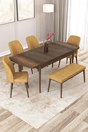 Rovena Zayn Barok 80x132 Açılabilir Suntalam Yemek Odası Takımı 4 Adet Sandalye + 1 Bench