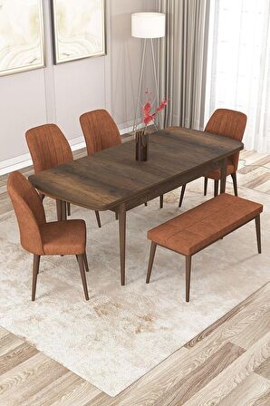 Rovena Zayn Barok 80x132 Açılabilir Suntalam Yemek Odası Takımı 4 Adet Sandalye + 1 Bench