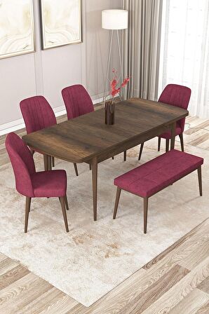Rovena Zayn Barok 80x132 Açılabilir Suntalam Yemek Odası Takımı 4 Adet Sandalye + 1 Bench