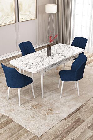Rovena Zayn Beyaz Mermer 80x132 Açılabilir Suntalam Yemek Odası Takımı 4 Adet Sandalye