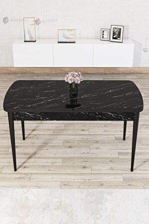 Rovena Zayn Siyah Mermer 80x132 Açılabilir Suntalam Yemek Odası Takımı 6 Adet Sandalye