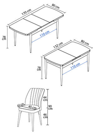 Rovena Zayn Siyah Mermer 80x132 Açılabilir Suntalam Yemek Odası Takımı 6 Adet Sandalye