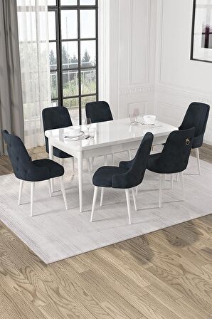 Rovena Alya Beyaz 80x132 Açılabilir Mdf Mutfak Masası Takımı 6 Adet Sandalye