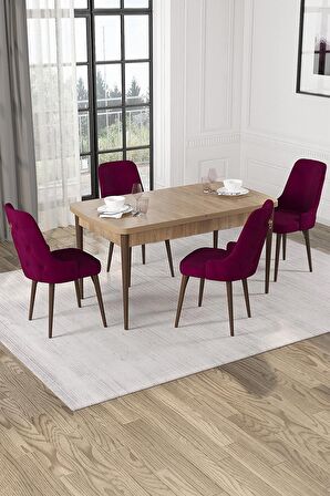 Rovena Alya Meşe 80x132 Açılabilir Mdf Mutfak Masası Takımı 4 Adet Sandalye