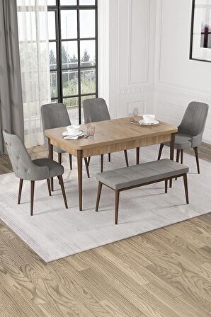 Rovena Alya Meşe 80x132 Açılabilir Mdf Mutfak Masası Takımı 4 Adet Sandalye+1 Bench