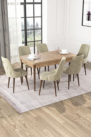 Rovena Alya Meşe 80x132 Açılabilir Mdf Mutfak Masası Takımı 6 Adet Sandalye