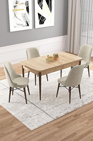 Rovena Vals Meşe 80x132 Açılabilir Mdf Mutfak Masası Takımı 4 Adet Sandalye