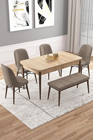 Rovena Vals Meşe 80x132 Açılabilir Mdf Mutfak Masası Takımı 4 Adet Sandalye+1 Bench