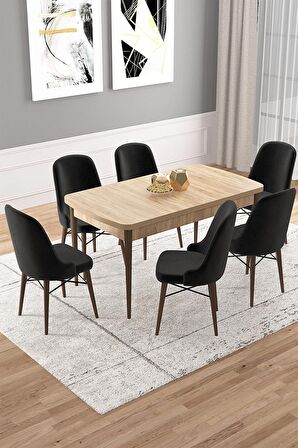 Rovena Vals Meşe 80x132 Açılabilir Mdf Mutfak Masası Takımı 6 Adet Sandalye