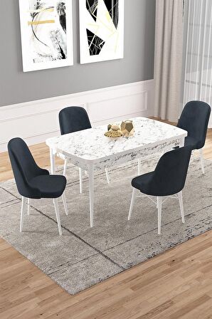 Rovena Vals Beyaz Mermer 80x132 Açılabilir Mdf Mutfak Masası Takımı 4 Adet Sandalye