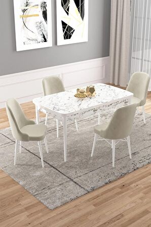 Rovena Vals Beyaz Mermer 80x132 Açılabilir Mdf Mutfak Masası Takımı 4 Adet Sandalye