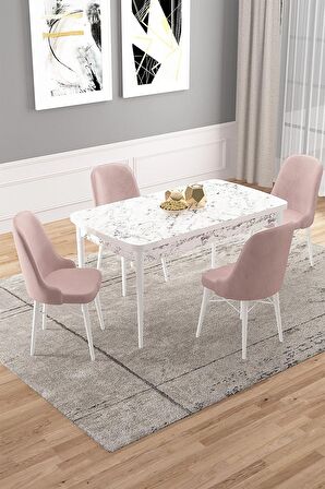 Rovena Vals Beyaz Mermer 80x132 Açılabilir Mdf Mutfak Masası Takımı 4 Adet Sandalye