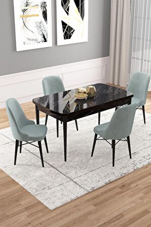 Rovena Vals Siyah Mermer 80x132 Açılabilir Mdf Mutfak Masası Takımı 4 Adet Sandalye