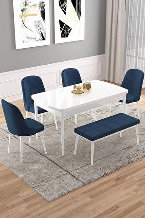 Rovena Armin Beyaz 80x132 Açılabilir Mdf Mutfak Masası Takımı 4 Adet Sandalye+1 Bench