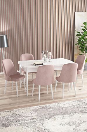 Rovena Armin Beyaz 80x132 Açılabilir Mdf Mutfak Masası Takımı 6 Adet Sandalye