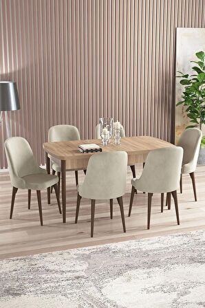 Rovena Armin Meşe 80x132 Açılabilir Mdf Mutfak Masası Takımı 6 Adet Sandalye