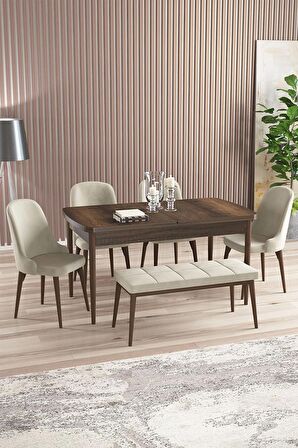 Rovena Armin Barok 80x132 Açılabilir Mdf Mutfak Masası Takımı 4 Adet Sandalye+1 Bench
